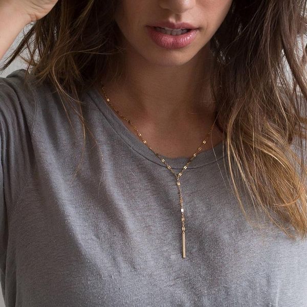 

мода длинных ручки кулон ожерелье из нержавеющей стали choker ожерелье цвета золота цепи strip ожерелье женщина lover подарки, Silver