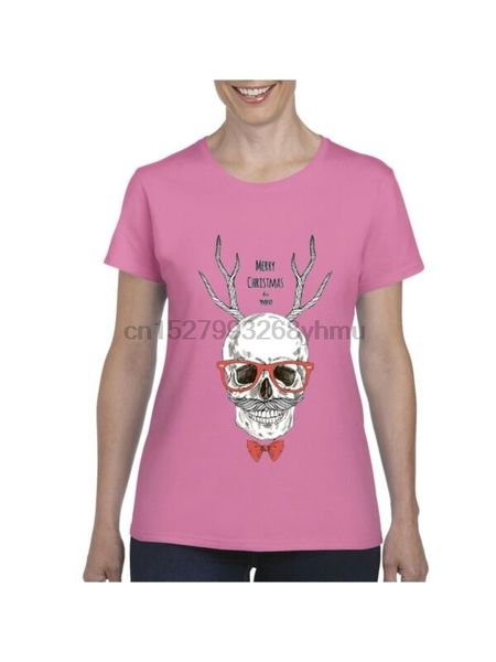 

ugly sweater merry xmas skull with eyeglasses and bowtie womens shirts