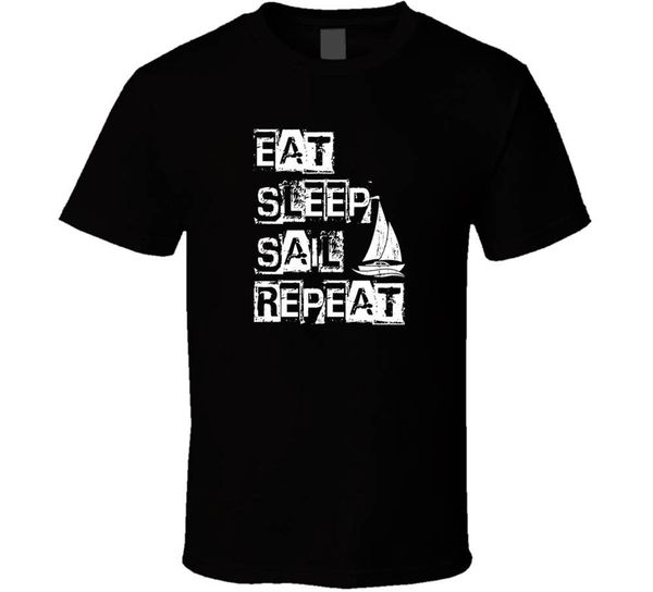 

eat sleep sail repeat sailing shirt black white tshirt men's casual tee shirt