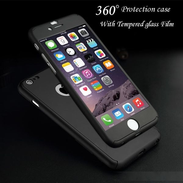 

360 degree full body protection cover show logo case for iphone 5 5s 6 6s 6 plus 6s plus luxury armor cases w/ tempered glass