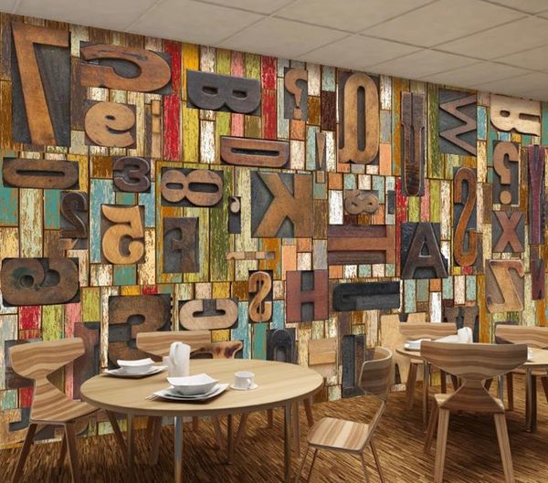 

custom wallpaper 3d p mural vintage wooden board woodcut english letters bar restaurant cafe background wall 3d wallpaper