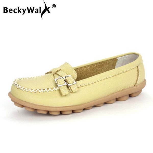 

beckywalk конфета цвета натуральной кожи женщина повседневная обувь мода пояс пряжка скольжение на плоской обуви женщины плюс размер 35-44 w, Black