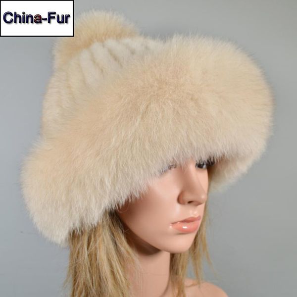 

new lady winter outdoor warm knitted real genuine fur balls hats women real caps beanies hat skullies, Blue;gray