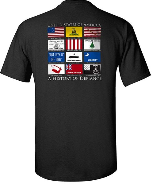 

a history of defiance flags cotton short sleeve casual t-shirt black