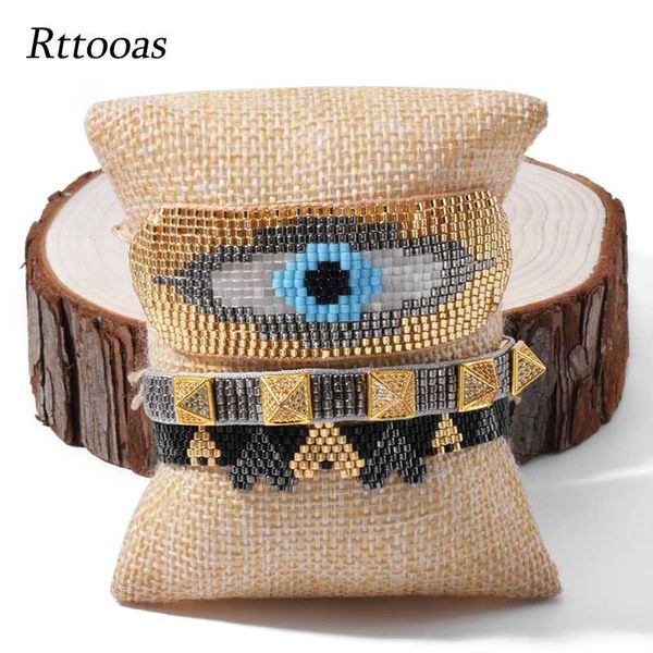 

charm bracelets rttooas gold evil eye set miyuki beads bracelet for women pulsera mujer 2021 handmade woven jewelry, Golden;silver