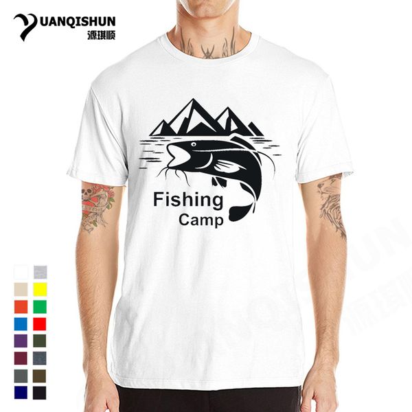 

рыбалок лагерь t-shirt горного озера рыба футболки моды fisherman angling tshirt унисекс подарки хлопок повседневный бутик топы тис