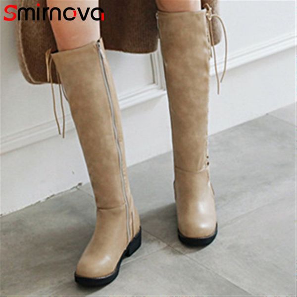 

smirnova 2020 winter women knee high boots new wholesale black female zip boots sasual dress shoes fashion womens