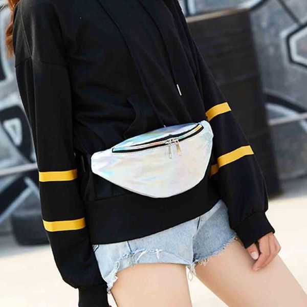 

girl shoulder messenger cross body bag fashion neutral outdoor sport laser waist bag chest square leisure package softback
