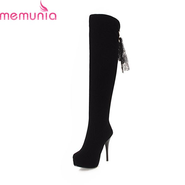 

memunia wholesale 2020 thigh high boots black flock stiletto high heels boots round toe platform solid women's long