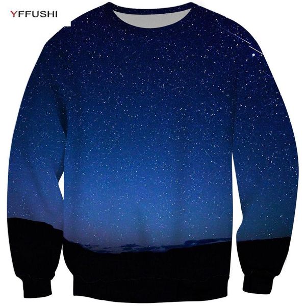 

yffushi 2018 male 3d sweatshirt space series beautiful blue star river 3d print pullovers men plus size 5xl, Black
