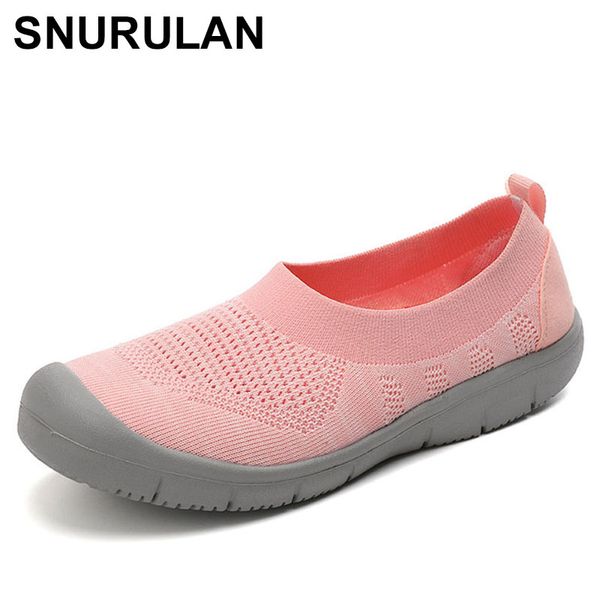

snurulan new fashion design women solid flat mesh walking shoes women lace-up fashion casual sneakers flexible socks shoes, Black