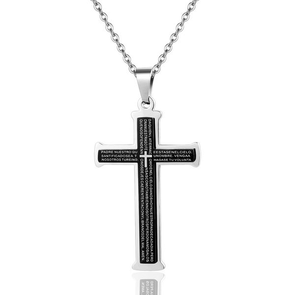 

men titanium steel necklace bible cross pendant chain necklaces ll@17, Silver