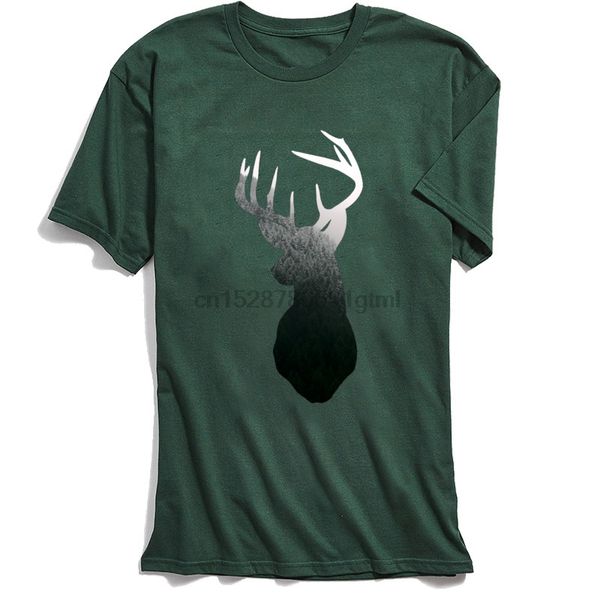 

military green t-shirt men tshirt pine forest deer silhouette summer fall tees for students vintage 100% cotton t shirts