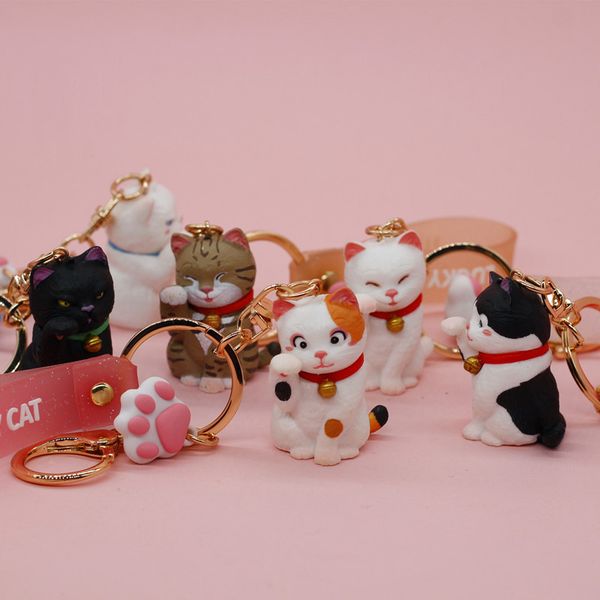 

japanese cute little kitten cat keychain for women fashion letter pvc wristband key chain girlfriend bag jewelry 2020, Silver