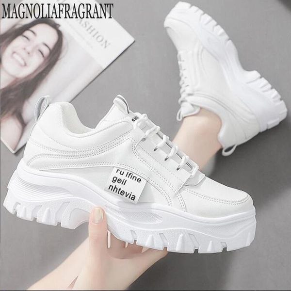 

new spring 2020 women sneakers white shoes lace up women platform shoes fashion daddy tenis feminino hy128, Black