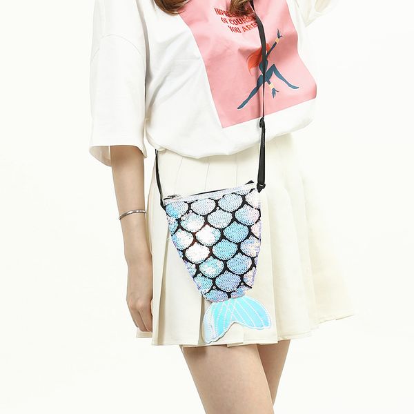 

sequins coin bag girl shoulder bag fish tail wallet pouch purses handbags women crossbody bags moible phone cute