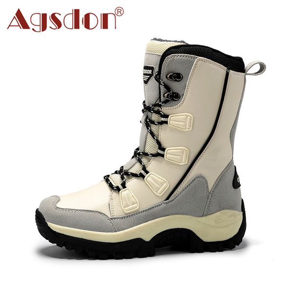 

boots genuine leather snow women 2021 winter fur waterproof warm plush ankle woman big size shoes female white black
