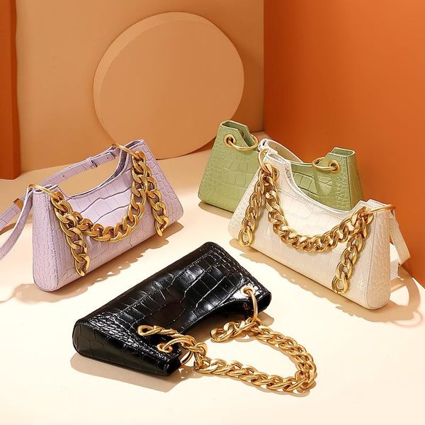 

Tote Bags For Women Vintage Handbag thick chain Shoulder Bag Retro Women Bag Alligator Skin Pattern Female Purse Armpit bag method stick ba