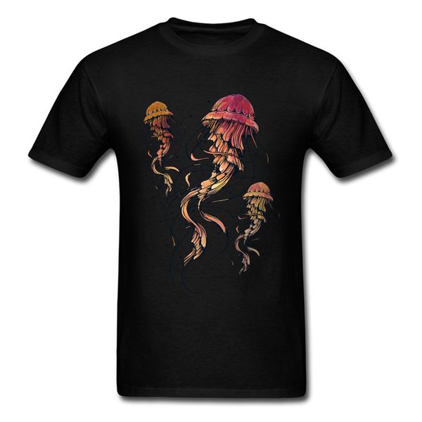 

jellyfish swimmer t-shirt men cartoon t shirt printed cotton tees black summer unique design fathers tshirt ing
