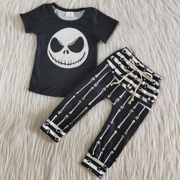 

new design children`s clothing baby girl designer clothes halloween style black and white skulls print outfit toddler boys halloween clothes
