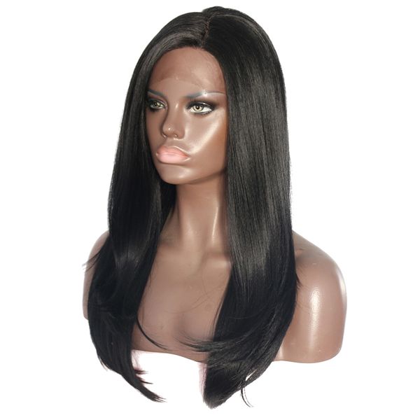 

natural real human hair black long straight lace front wigs full hairpieces