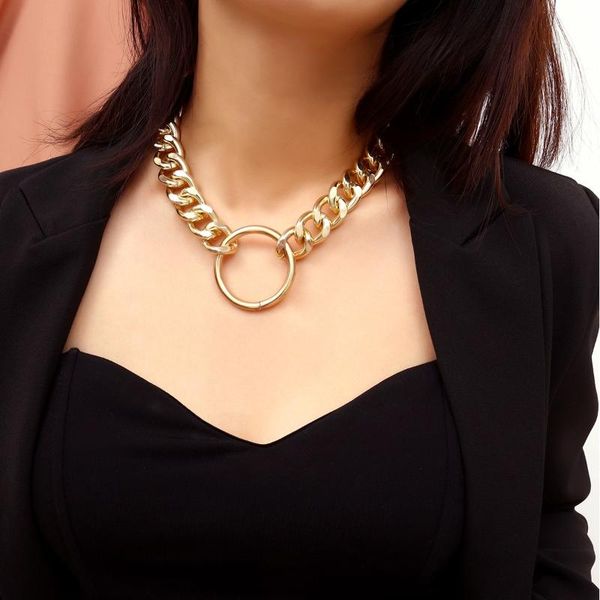 

fashion punk exaggerated chain necklaces for women female simple geometric circle retro necklace gold color jewelry accessories, Silver