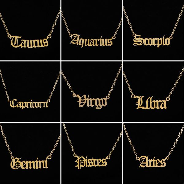 

personalize jewelry leo zodiac sign astrology necklace star sign 12 constellation old english letter aries necklaces gift, Silver