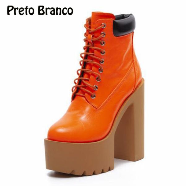 

прету branco 2020 женщины желтый оранжевый кроссплатформенного узелок сапоги на высоком каблуке водонепроницаемый платформа женская обувь са, Black