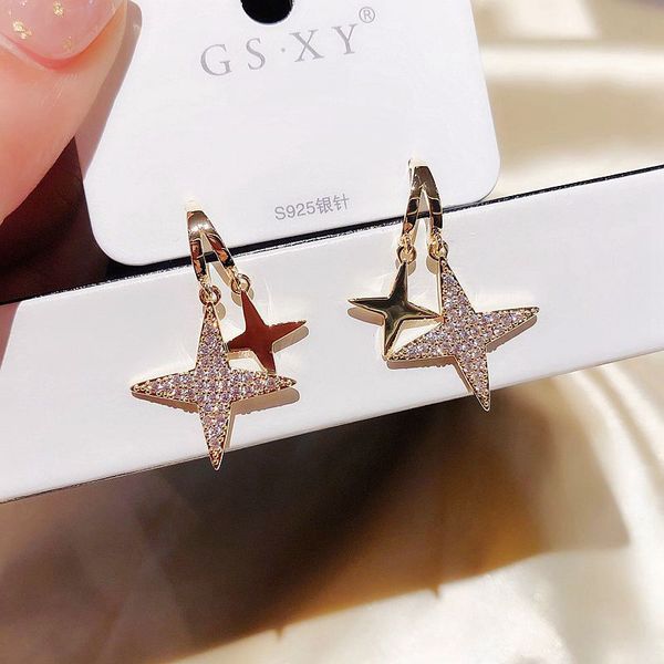 

migga micro paved cubic zircon star earrings for women gold color cz crystal dangle earrings jewelry, Silver