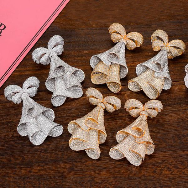 

godki 73mm luxury big bowknot dangle earrings trendy cubic zircon wedding engagement party gold earrings for women 2020, Silver