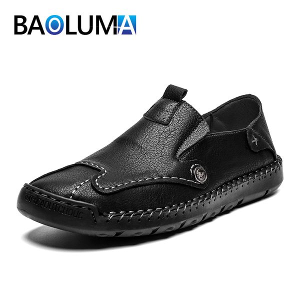 

classic mens casual shoes leather mens style shoes fashion male office footwear loafers outdoor male moccasin 48, Black