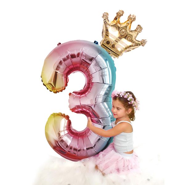 

2pcs/set 32inch rainbow number foil balloons air balloon birthday party decorations kids rose gold pink 0-9 digit ball dhl