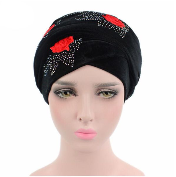 

new women luxury velvet turban hats multifunctional head wrap rose diamond turban extra long tube head wrap scarf turbante, Blue;gray