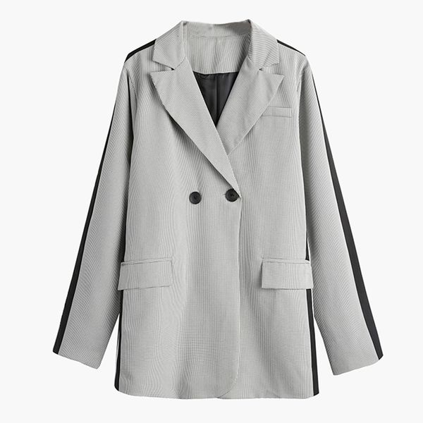 

perhaps u gary contrast color notch collar blazer long sleeve pocket casual suit coat c0145, White;black