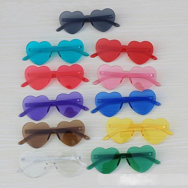 

fashion heart shaped rimless sunglasses women candy colors vintage love eyewear lady oversize driving travel glasses
