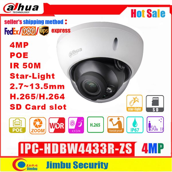 

dahua ip camera starlight 4mp poe ipc-hdbw4433r-zs 2.7mm ~13.5mm motorized lens h2.65 ir50m sd card slot ip67 ik10