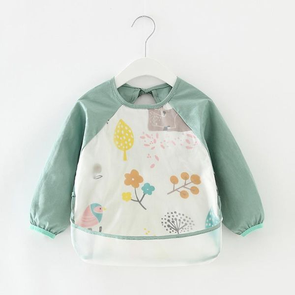 

hair accessories baby long-sleeve apron bibs waterproof cotton cartoon cute breathable multifunction kids smock brup clothes feeding, Slivery;white