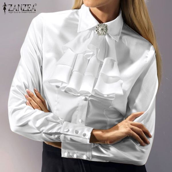 

women's blouses & shirts stylish summer blouse zanzea 2021 casual court shirt long sleeve female tie bow blusas oversized tunic, White