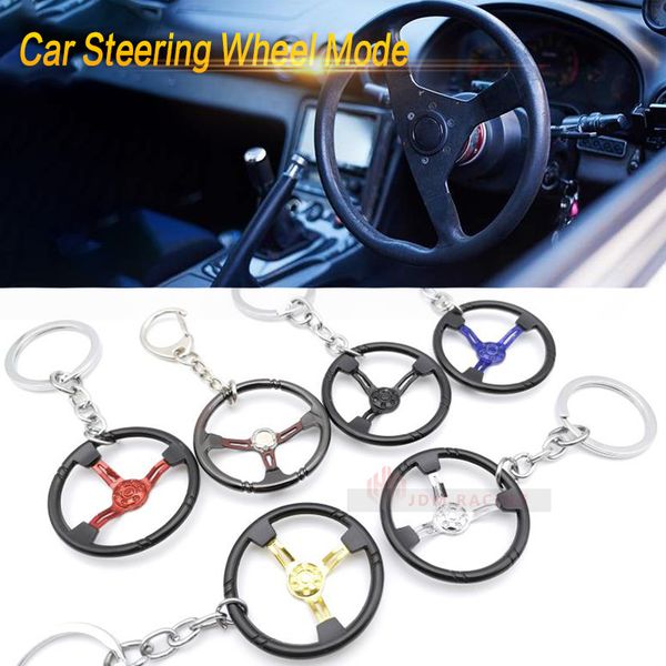 

multi-color car modification auto stainless steel car steering wheel model keychain racing key ring key chain for pendant, Silver