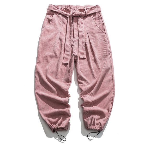 

corduroy casual pants men's loose large size fat drawstring trousers solid color autumn plus size 4xl 5xl straight pants, Black