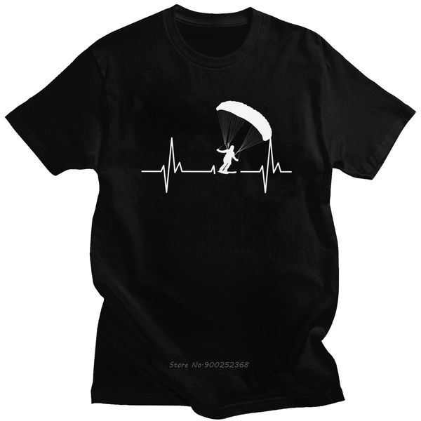 

funny speedgliding heartbeat paragliding ski tee men short sleeve leisure paramotor tshirt cotton parachute t shirt harajuku