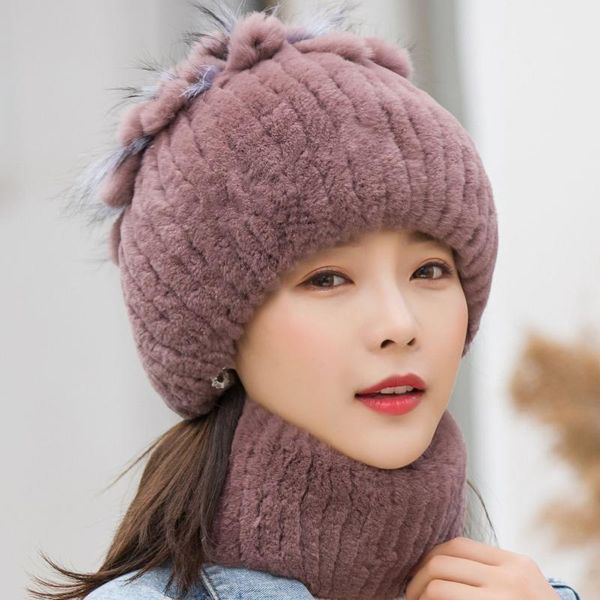 

Hat women winter warm bib thickened rex fur mother hat ladies, Blue;gray