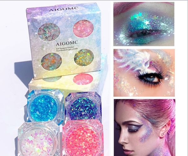 

wholesale make-up eye makeup glitter gel cream glue 4 color glitter eye shadow stage makeup glitter powder face star mermaid