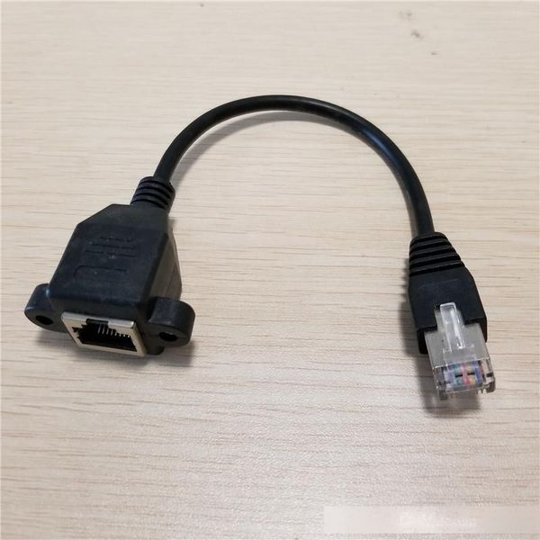 

10pcs/lot lock panel mount rj45 network data extension cable male to female 20cm black
