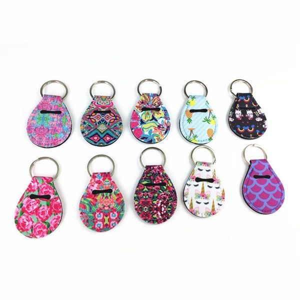 

200pcs coin holder chapstick holder neoprene keychain key holder floral print with metal ring support dhl