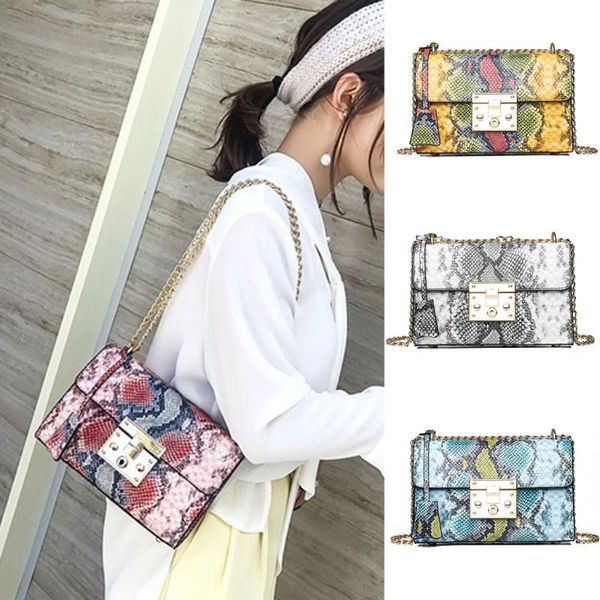

vintage style snake skin printing square bags women retro serpentine messenger single shoulder female handle chain bag#35