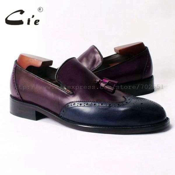 

cie round toe adhesive craft handmade tassel slip on casual calfskin blue/purple leather men's shoe no.loafer 53, Black