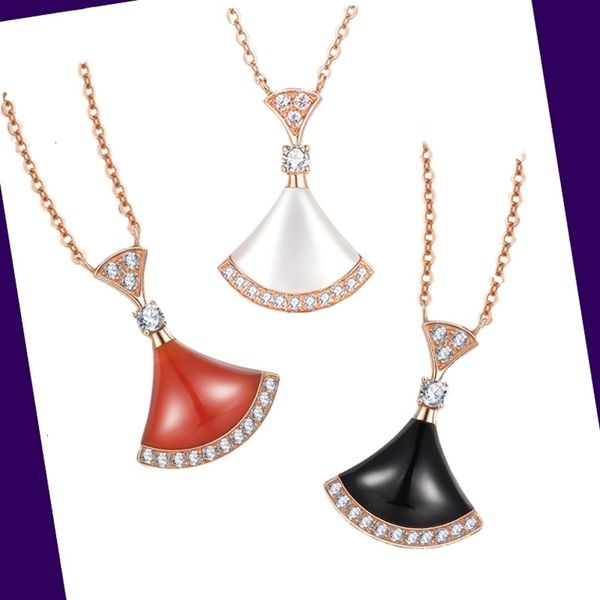 

s925 with diamond exquisite fan-shaped small necklace skirt sterling pendant fashion all-match silver jewelry