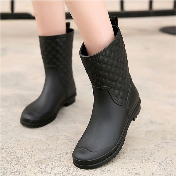 

women's new waterproof rain boots fashion lattice casual women's boots water shoes ladies middle tube rain, Black