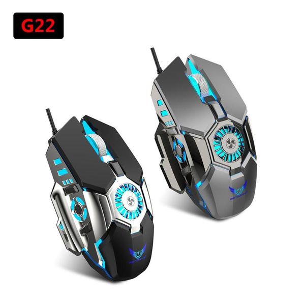 

g22 professional 1.5m wired gaming mouse 6 buttons 6400 dpi optical computer mouse gamer mics with fan macro programming for pc